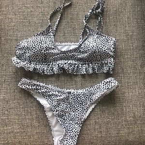 Shein Dalmatian Print Ruffle Bikini Swimsuit